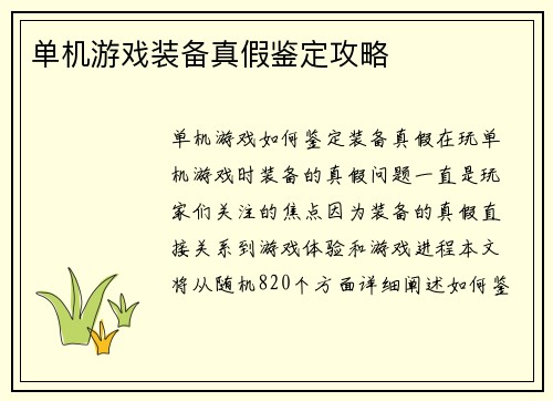 单机游戏装备真假鉴定攻略