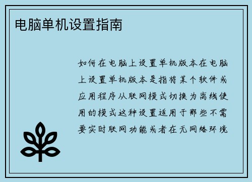 电脑单机设置指南